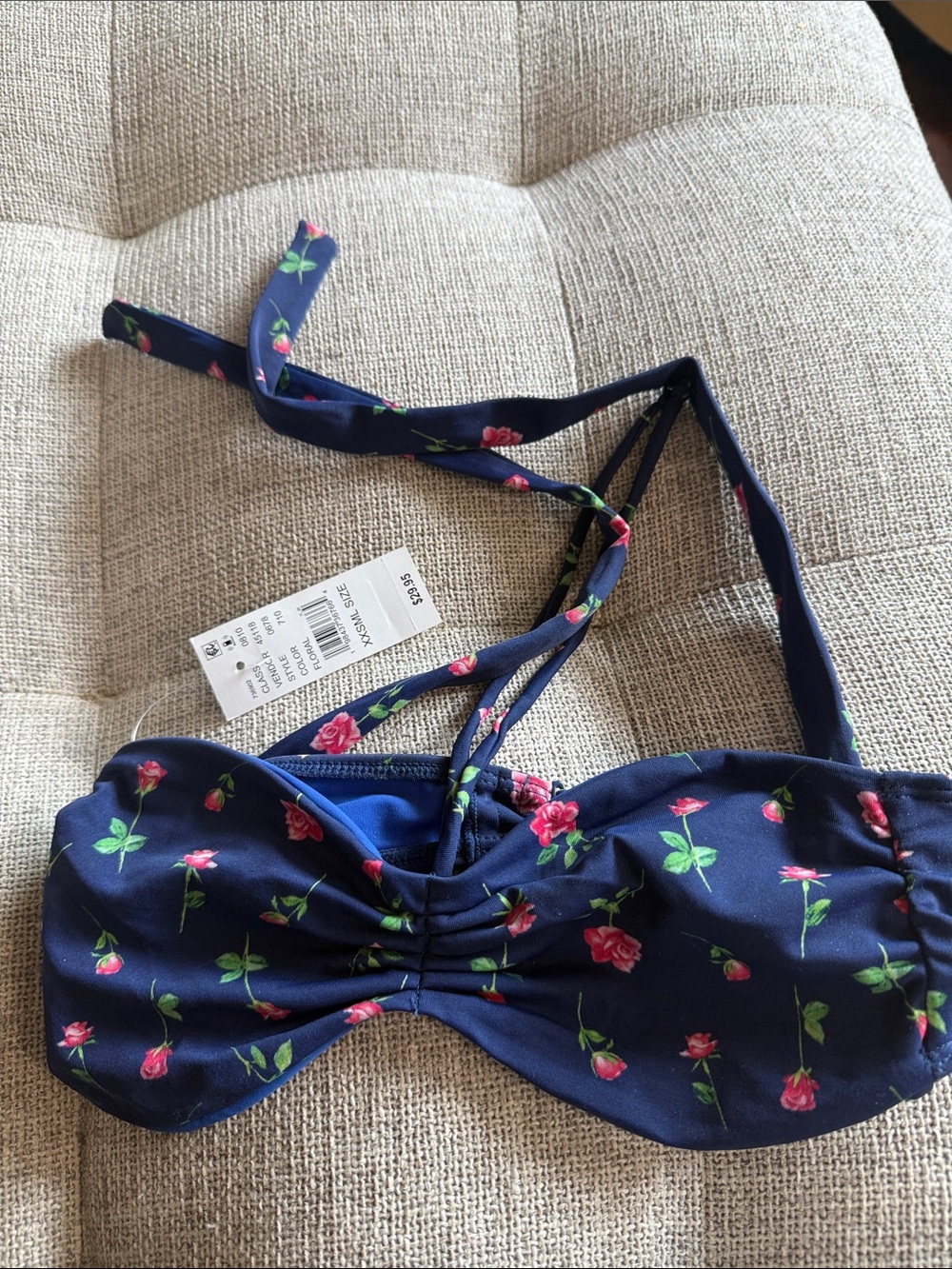 PacSun Navy Floral Bikini Top with Pink Roses